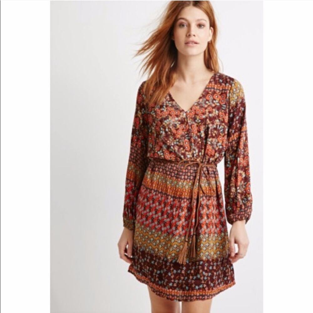 Forever 21 Contemporary Belt Boho 70s Shift Dress Women's Size XS